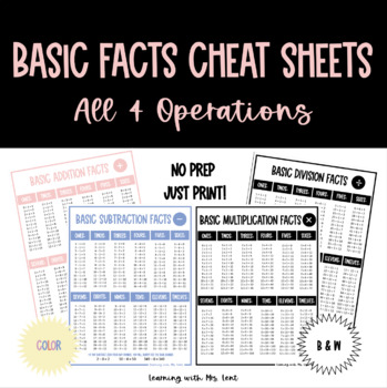 Preview of No-Prep Printable Basic Facts Lists