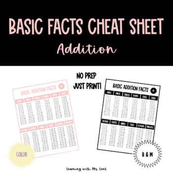 Preview of No Prep Printable Basic Facts Lists- Addition Freebie