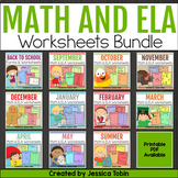 Monthly Themed Worksheets Bundle Math, Writing, Language - ELA