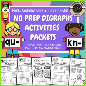 Preview of No Prep Qu Kn Digraph Worksheets and Activities Packet PreK, Kindergarten, First