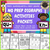 No Prep Qu Kn Digraph Worksheets and Activities Packet Pre