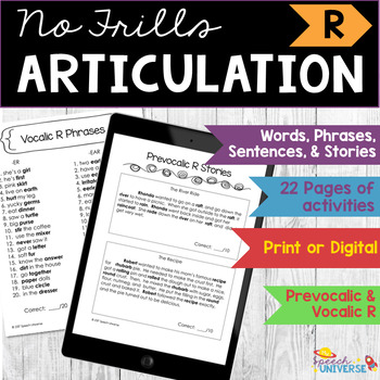 Preview of No Prep R Articulation Words, Phrases, Sentences, and Stories