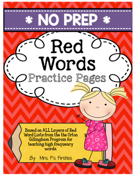 Preview of No Prep Red Words Practice Pages