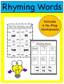 No-Prep Rhyming Worksheets by Carly The First Year Firstie | TPT