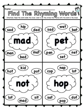 No-Prep Rhyming Worksheets by Carly The First Year Firstie | TPT