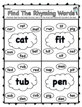 No-Prep Rhyming Worksheets by Carly The First Year Firstie | TPT