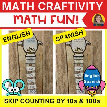 Preview of Skip Counting by 10s and 100s Rocket Ship Math Craft English and Spanish