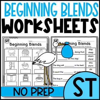 Preview of Initial Blends: ST Blends Worksheets Beginning Blends Words