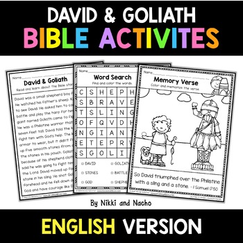 Preview of No Prep David and Goliath Kids Sunday School Activities Bible Lesson