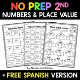 No Prep Second Grade Numbers and Place Value Activities + 