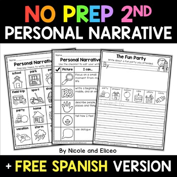 Preview of No Prep Second Grade Personal Narrative Writing + FREE Spanish