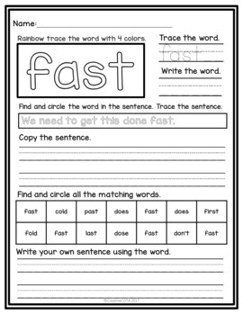 second grade sight words worksheets and activities by