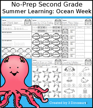 no prep second grade summer learning ocean week by 3 dinosaurs tpt