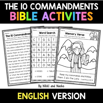 Preview of No Prep Ten Commandments Kids Sunday School Activities Bible Lesson