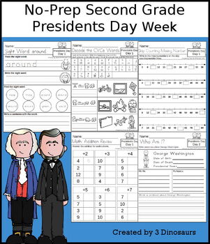 Preview of No-Prep Second Grade Winter Learning: Presidents Day Week