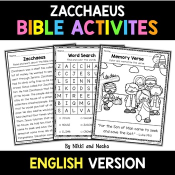 Preview of No Prep Zacchaeus Kids Sunday School Activities Bible Lesson