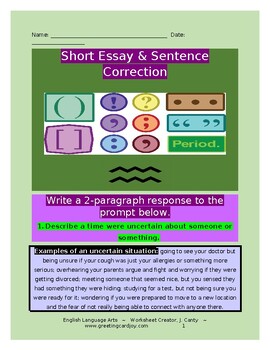 Preview of Awkward Experience Essay & Practice Fixing Run-On Sentences, Using Punctuation