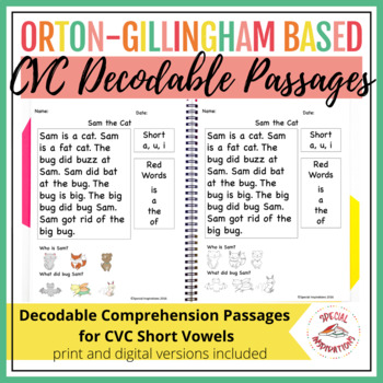 Preview of CVC Short Vowels Decodable Reading Comprehension Passages | Print & Digital