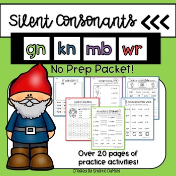 Preview of Silent Consonants mb, wr, kn, and gn NO PREP worksheets