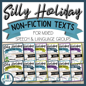 Preview of No Prep Silly Holiday Texts for Speech Therapy Mixed Groups - FULL YEAR BUNDLE
