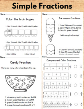 Preview of No Prep Simple Fractions Printables