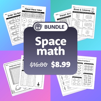 Preview of No Prep Outer Space Math Bundle | Place Value, Arrays, Multiplication, Fractions