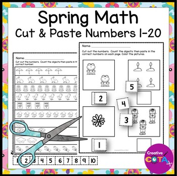 Preview of Spring Kindergarten Math Morning Work Numbers 1-10 Counting Cut & Paste