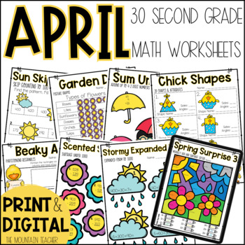 Preview of No Prep Spring Math Test Prep Activities for 2nd Grade 30 April Math Worksheets