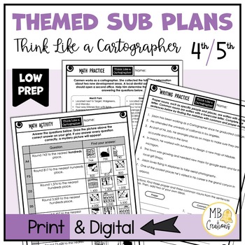 Preview of 4th Grade Substitute Writing Activity, Math, & Reading No-Prep Emergency Plans