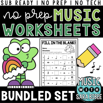 Preview of No-Prep, Sub Ready Music Worksheets - BUNDLED SET {St. Pat Theme}