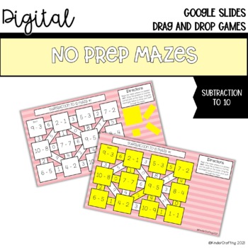Preview of No Prep Subtraction to 10 Mazes l Drag & Drop Activity