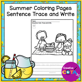 Preview of Summer School Writing Coloring Pages Trace & Write a Sentence No Prep Worksheets