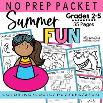 Preview of 4th Grade Summer Fun Packet Logic Puzzles Coloring Pages Mazes Brain Teasers