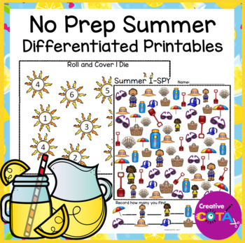 Preview of Summer School Occupational Therapy Math Literacy & Writing Activities No Prep