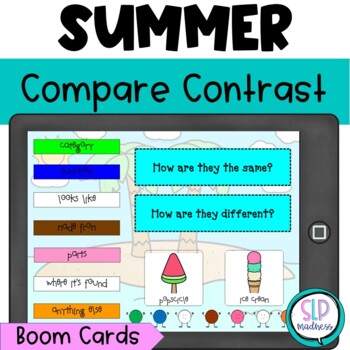 Preview of Similarities & Differences Describing Pictures Speech Therapy Summer Boom Cards