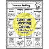 No Prep Summer Writing Prompt Ideas Chart + FREE Spanish