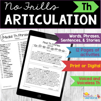 Preview of No Prep TH Articulation Words, Phrases, Sentences, and Stories