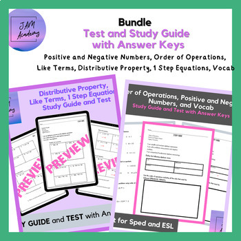 Preview of Bundle Beginning Algebra Skills Tests, Study Guide, Answer Key Special Education