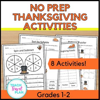 No Prep Thanksgiving Activities - 1st Grade - 2nd Grade - November ...