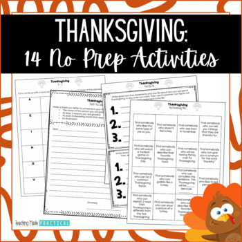 Preview of No Prep Thanksgiving Activities - Thanksgiving Fun Packet, ELA Worksheets