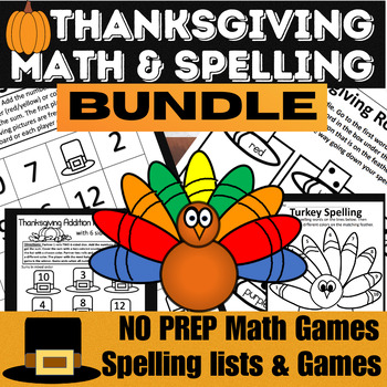 Preview of No Prep Thanksgiving Math Games and Spelling Activities for Centers First Grade