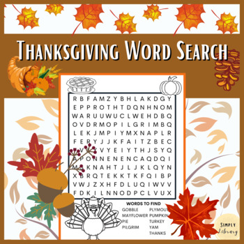 No Prep Thanksgiving Word Search for Early Finishers by Simply Library