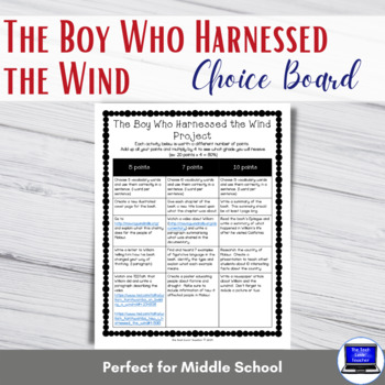 Preview of No-Prep: The Boy Who Harnessed the Wind Project (Choice Board)