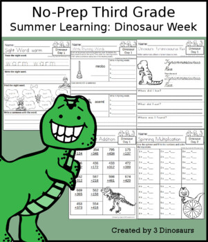 No-Prep Third Grade Summer Learning: Dinosaur Week by 3 Dinosaurs