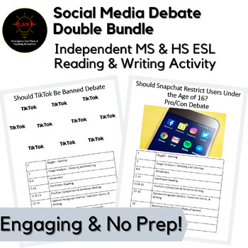 Preview of No Prep Tiktok & Snapchat Debate Bundle Middle & High School ESL Sub Activities