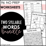 No Prep Two Syllable Words Worksheets Bundle 6 Syllable Ty