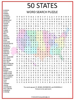 Preview of No Prep! USA 50 States Word Search Puzzle Game Activity | America Worksheet
