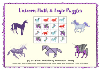 Preview of No Prep Unicorn Pack:  Tangrams, Logic Puzzles & Math