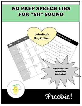 Preview of No-Prep Valentine's Day Articulation SH Activity for Older Students FREEBIE