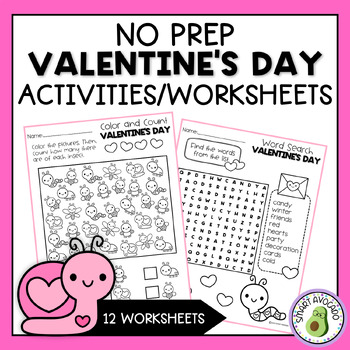 Preview of No Prep Valentines Day Activities / Worksheets - Literacy and Math